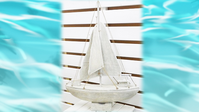 大きな ヨット 置物 ！！船！アンティーク！ディスプレイ！ アンティークウッド 大きなヨットオブジェ（ホワイト）WE-3 | 卸売