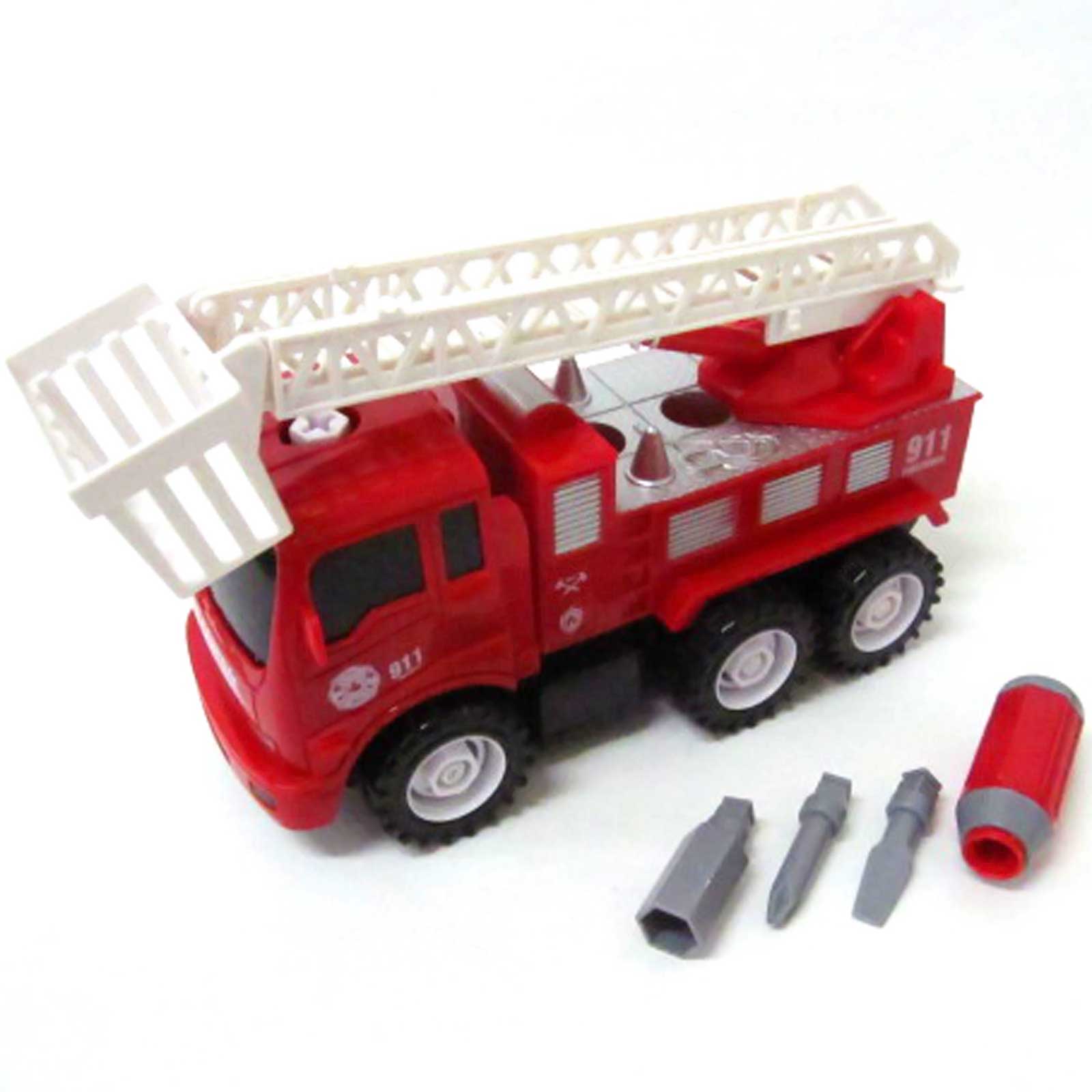 ＜ミニカー・知育玩具＞自分で組み立てよう！　DIYフリクショントラック　はしご車　No.201-155