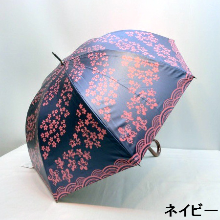 【晴雨兼用傘】【長傘】北川桜吹雪柄ウレタン生地サクラ骨手開き晴雨兼用傘
