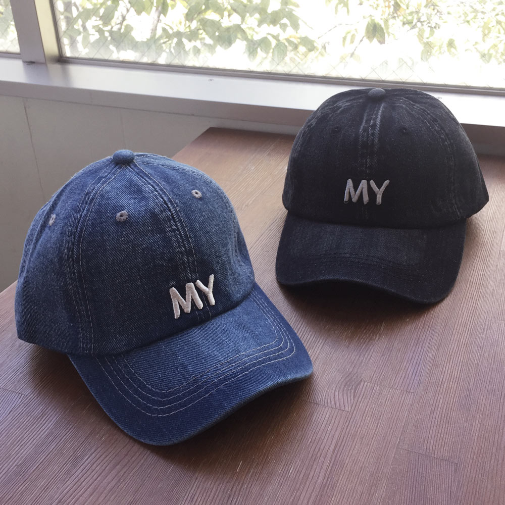 ▼MAGGIO▼ ヴィンテージ風デニムにワンポイント★ MY刺繍ロゴ入りデニムキャップ(帽子)