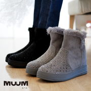 【2023年秋冬/再入荷】MUUM ムーム ショートブーツ インヒール ビジュー 靴 歩きやすい ファー