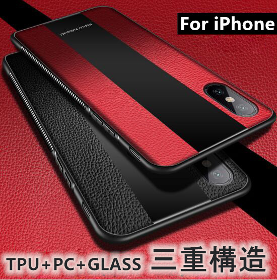 iPhone6-XSMAX ケース PUレザー シンプル 高級感 アクリルガラス スリムフィット　TPU耐衝撃