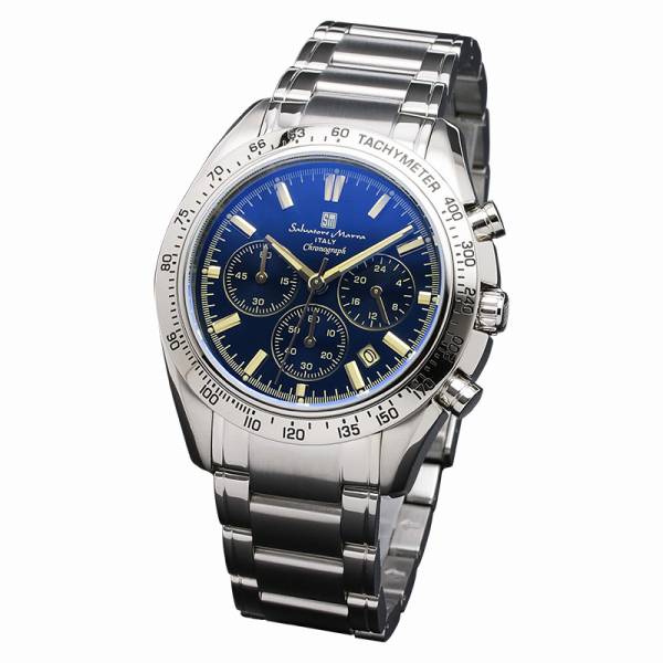 正規品SalvatoreMarra腕時計サルバトーレマーラ SM18106-SSBLSV クロノグラフ カラーガラス メンズ腕時計