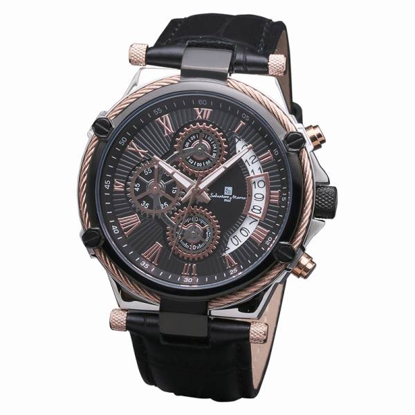 正規品SalvatoreMarra腕時計サルバトーレマーラ SM18102-PGBK クロノグラフ 革ベルト メンズ腕時計