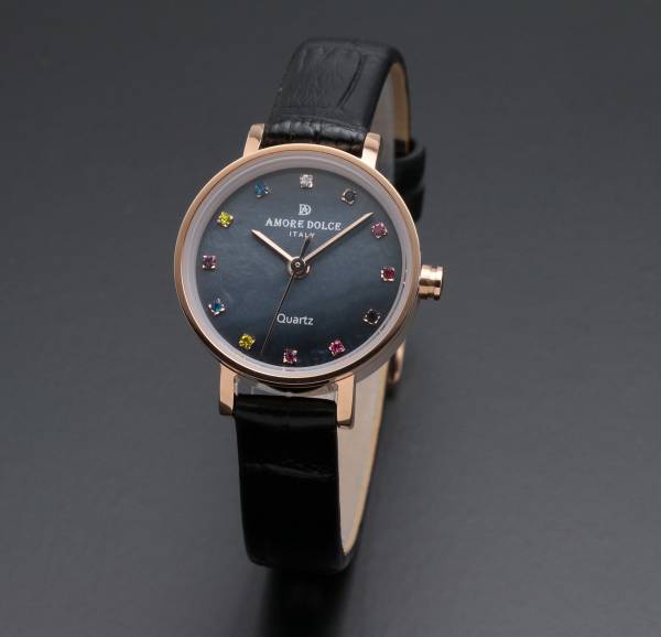 正規品AMORE DOLCE腕時計アモーレドルチェ AD18301-PGBK/BK ラウンド 革バンド レディース腕時計