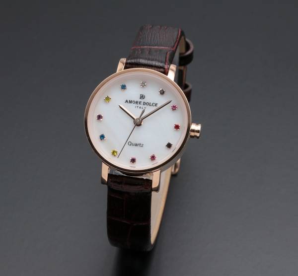 正規品AMORE DOLCE腕時計アモーレドルチェ AD18301-PGWH/BR ラウンド 革バンド レディース腕時計