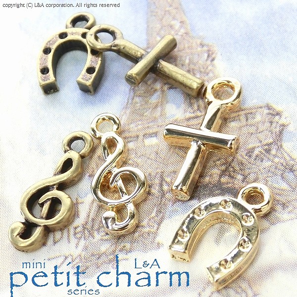 ★L&A Original charm★“petit charm”★♪クロス♪音符♪馬蹄♪★K16GP&本ロジウム&金古美★