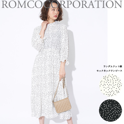 【2019春物新作】ランダムドット モックネックワンピース