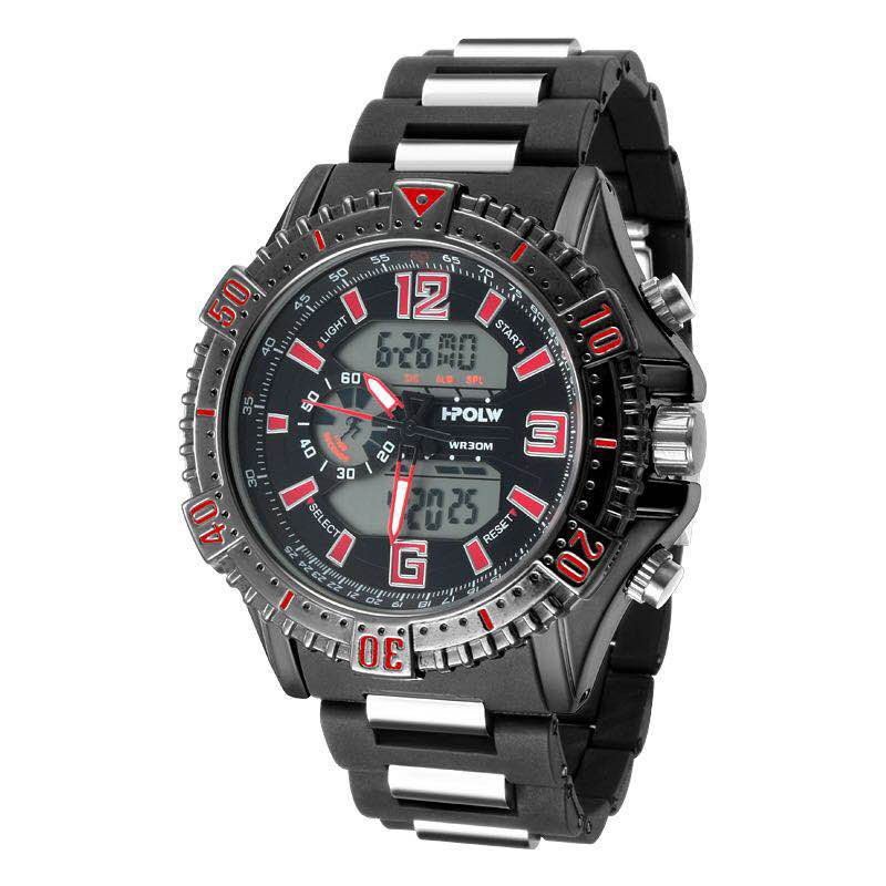 アナデジ HPFS1702-BKRD1 アナログ&デジタル クロノグラフ 防水 ダイバーズウォッチ風メンズ腕時計