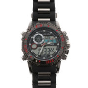 アナデジ デジアナ HPFS622-BKRD アナログ&デジタル クロノグラフ 防水 ダイバーズウォッチ風メンズ腕時計