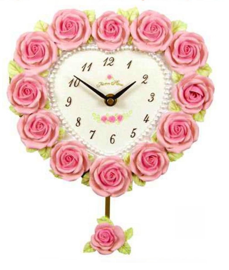 薔薇の花びらに覆われた素敵な時計！ローズハート型振子時計