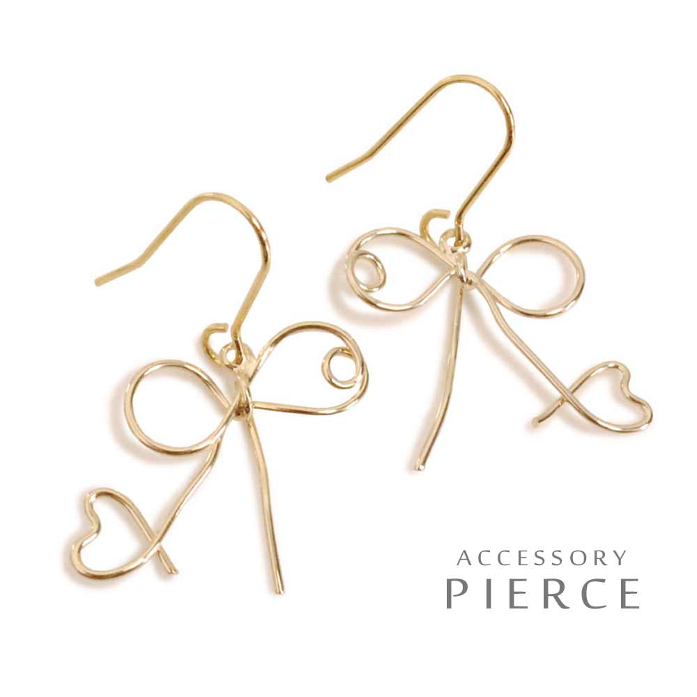 ▼MAGGIO▼【コーデのアクセントに♪】フック式リボン&ハートワイヤーピアス