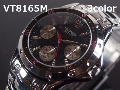 VITAROSOメンズ腕時計　メタルウォッチ　ガンメタ　日本製ムーブメント　クロノデザイン