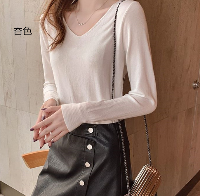 白/黒/薄い青 全６色☆着痩せ Vネックニットセーター 薄手 大人気 