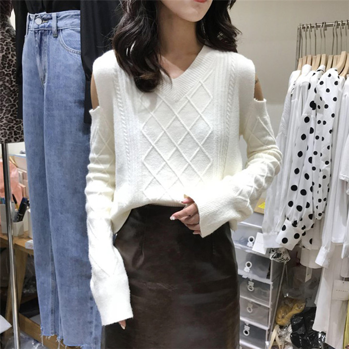 韓国ファッションレディース　ニットトップス 薄手 Vネック セーター