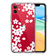 iPhone11 側面ソフト 背面ハード ハイブリッド クリア ケース カバー 桜 ホワイト