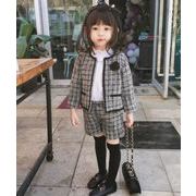 秋冬　子供　コート　アウターセット　コートパンツ組み合わせ　チェック柄　ファッション　韓国風