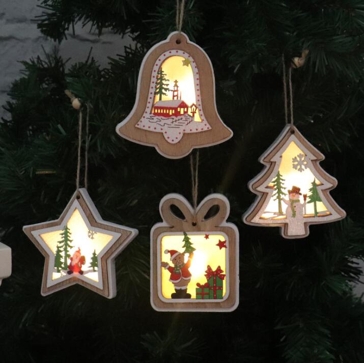 クリスマス飾り LEDライト ランプ 木製チャーム オーナメント Christmas限定 デコレーション 装飾