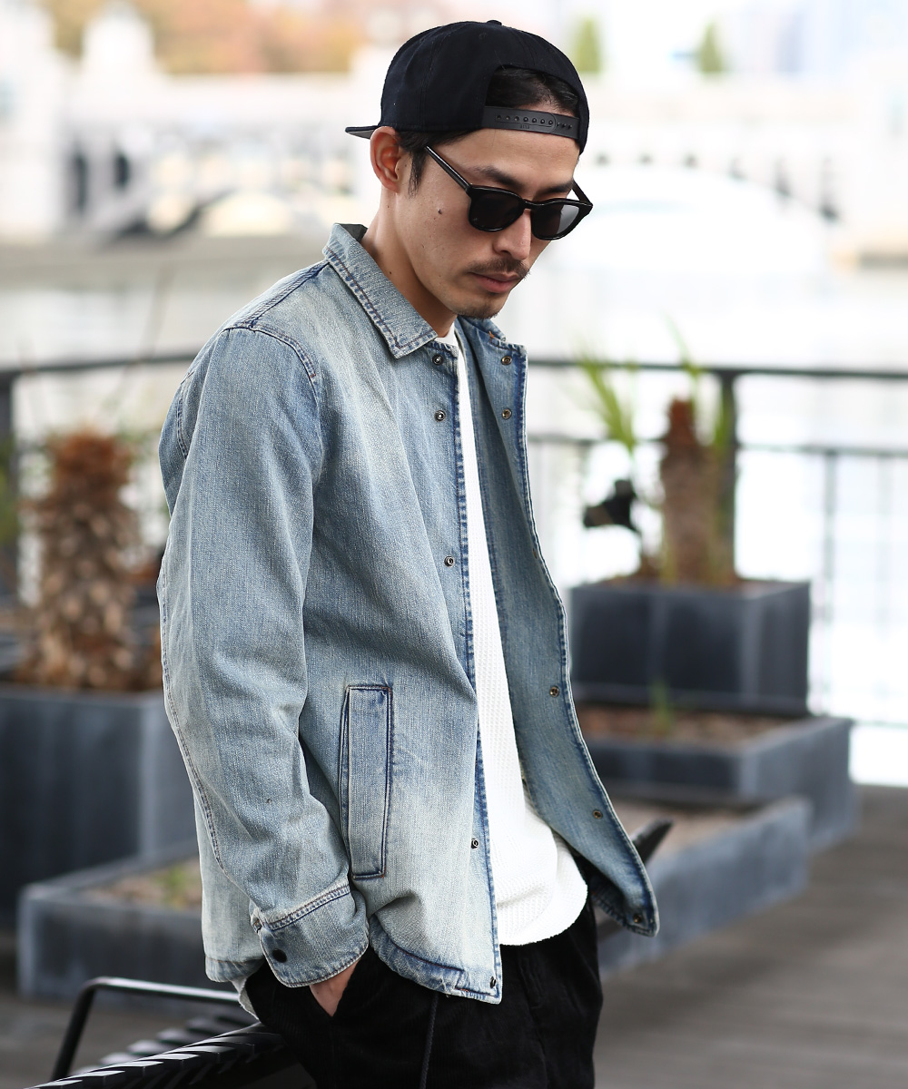 コーチジャケット メンズ ジージャン デニムジャケット 長袖 ヴィンテージ加工 青 アパレル 株式会社 インプローブス 問屋 仕入れ 卸 卸売の専門 仕入れならnetsea