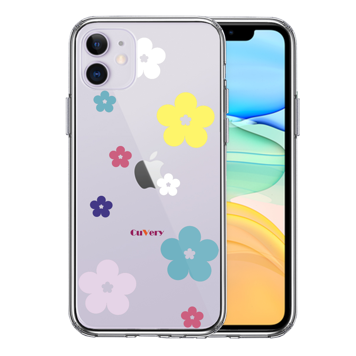 iPhone11 側面ソフト 背面ハード ハイブリッド クリア ケース カバー CuVery  花柄 フローラル