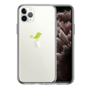 iPhone11pro  側面ソフト 背面ハード ハイブリッド クリア ケース カバー 鳥 グリーン