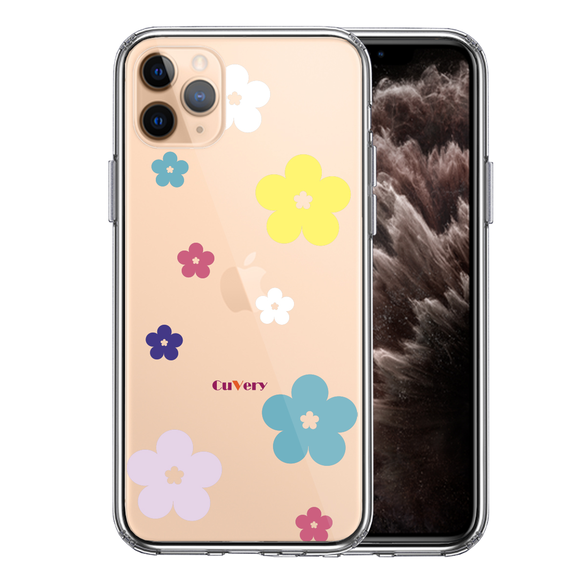 iPhone11pro  側面ソフト 背面ハード ハイブリッド クリア ケース カバー CuVery  花柄 フローラル