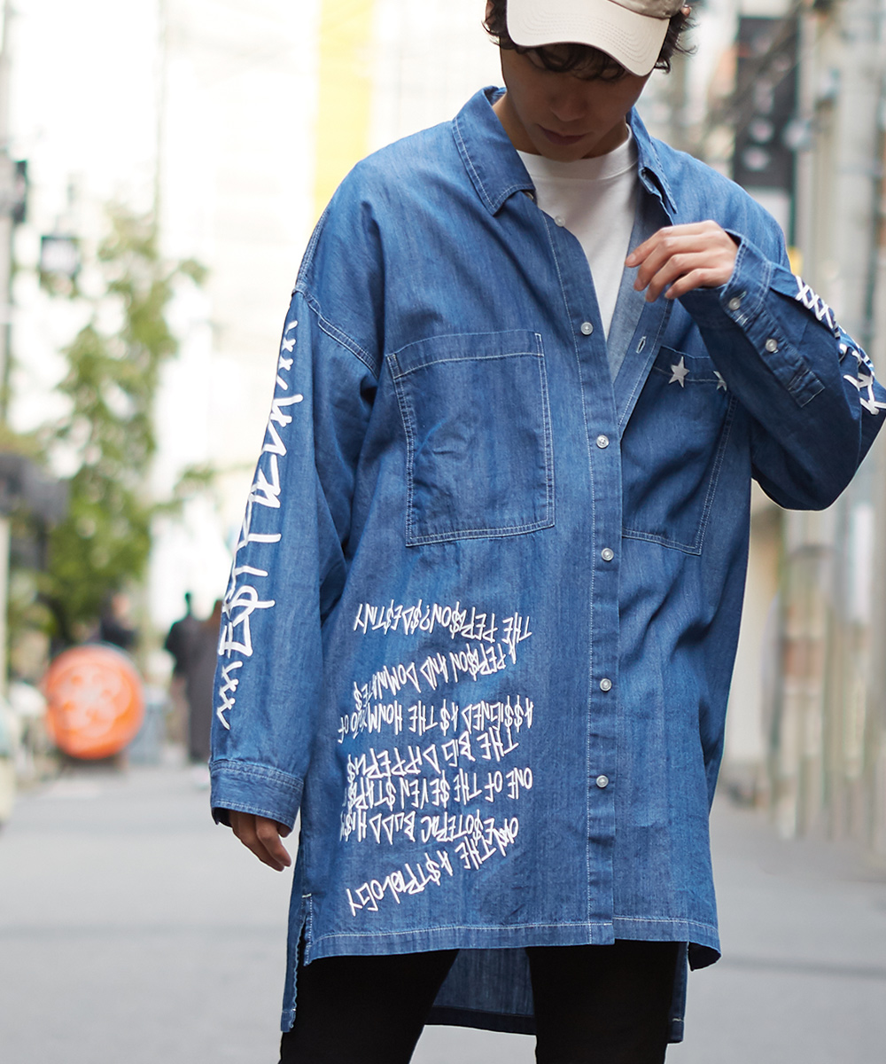 デニムシャツ メンズ レディース ビッグシルエット シャツ 長袖 ビッグ