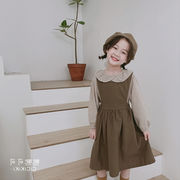 女の子 スーツ 人形の襟 チェック柄 シャツ ベストスカート 春服 子供服 3-8歳