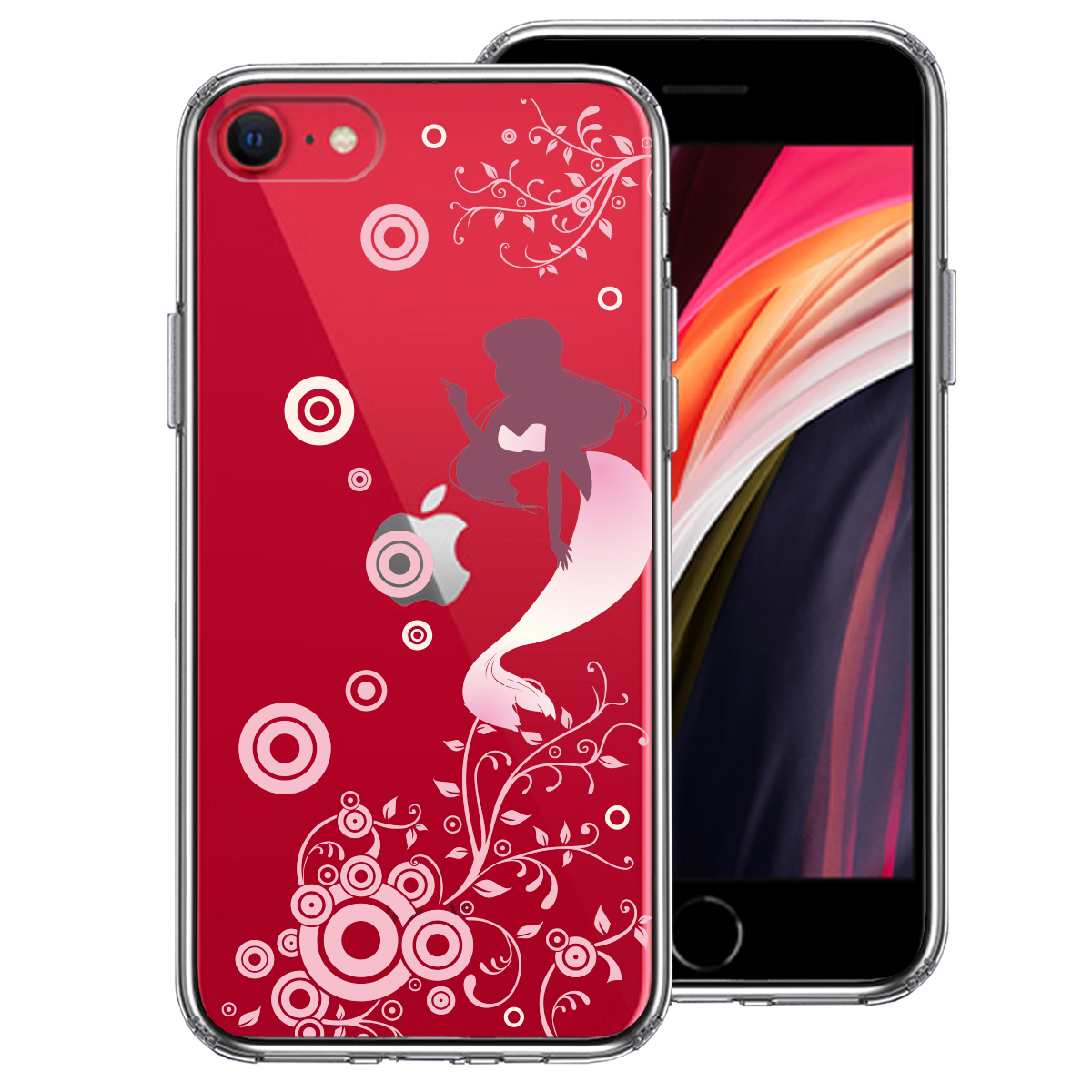 iPhoneSE(第3 第2世代) 側面ソフト 背面ハード ハイブリッド クリア ケース マーメイド 人魚姫 ピンク