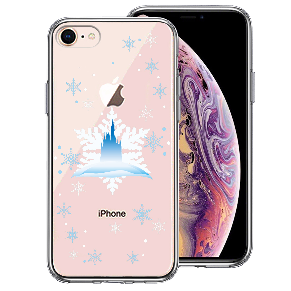 iPhone7 iPhone8 兼用 側面ソフト 背面ハード ハイブリッド クリア ケース シンデレラ城　雪結晶