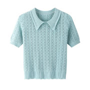 今が絶対買い流行 韓国ファッション レトロ 透かし彫り 半袖 ニット 夏  2020   Tシャツ 薄い ポロシャツ