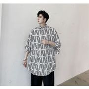 【 高品質の製品】韓国ファッション 夏 個性 プリント 半袖 シャツ ファッション デザインセンス 怠惰な風
