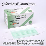 カラーマスク ミントグリーン 小さめサイズ 女性用 子供用 　1カートン(40箱)  使い捨てマスク