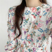 清純で人をうっとりさせる 韓国ファッション ギャザリング ロマンチック 花柄 水彩 長袖 ワンビース