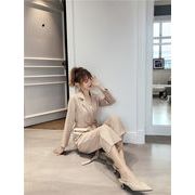 柔らかな生地でさらり、軽やか！韓国ファッション  2点セット スーツ コート ワイドパンツ デザインセンス