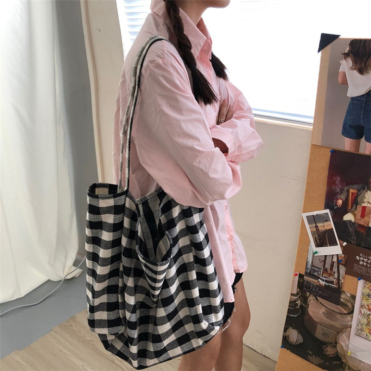 魅力100％完璧な体型カバー 韓国ファッション 秋 新品 レトロ カレッジ風 チェック柄 キャンバスバッグ