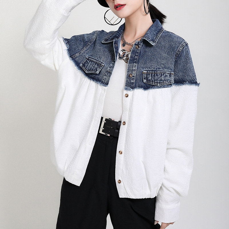 個性的ファッションオシャレデニム切替アウターシジャケットレディース通学通勤 秋新作 アパレル 株式会社 ハイスター 問屋 仕入れ 卸 卸売の専門 仕入れならnetsea