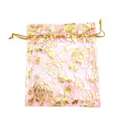 袋　オーガンジー　薔薇柄　ピンク　大　10枚セット　収納ケース　ギフト　アクセサリーケース