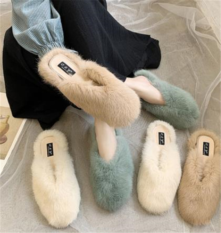 セクシー ハイヒール カジュアル 百掛け スリッパ 女性 2020 秋 気質 ウサギの髪 ファッション