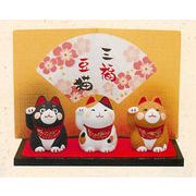 【ご紹介します！人気の縁起物＆和雑貨！ほっこりかわいい！】三福豆人形 猫
