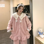 ≪今だけ お試し価格≫韓国ファッション 人形の襟  カラーマッチング 2点セット パジャマ ルームウェア