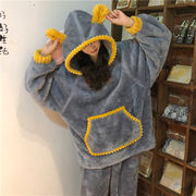 ＼いまだけの超SALE価格/ 韓国ファッションフード付き 厚手 怠惰な風 長袖 パジャマ ルームウェア