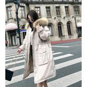 韓国ファッション 冬 コットンジャケットロングセクション 暖かい トレンチコート コート綿の服フード付き