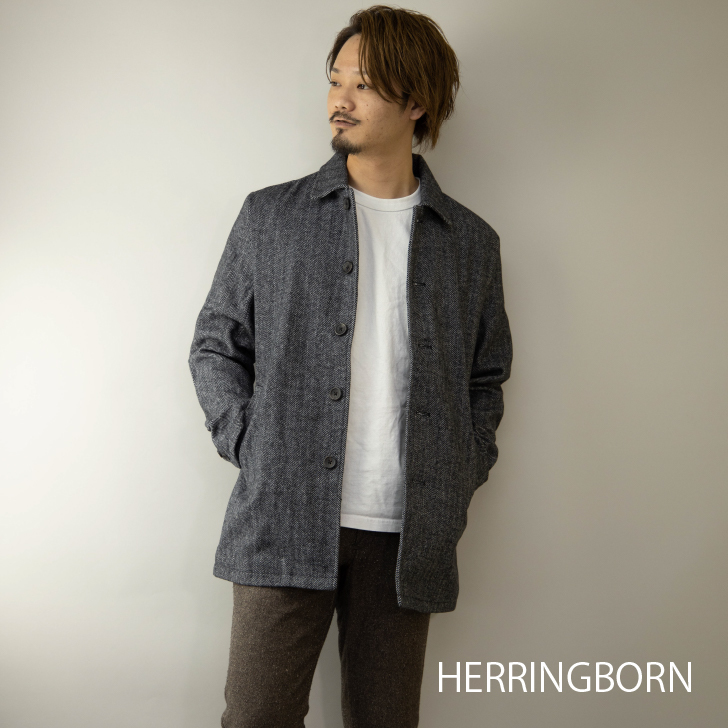 秋冬新作 ステンカラーコート メンズ ウール グレンチェック ヘリンボーン オーバーコート アパレル 佐藤正 株式会社 問屋 仕入れ 卸 卸売の専門 仕入れならnetsea