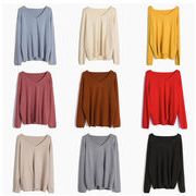 韓国ファッション 秋 ニットトップスＶネック セーター 薄い長袖 レトロ 百掛け ゆったりするカジュアル