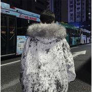 独特なシルエットに魅了される。綿の服 コート 毛皮の襟 ジッパー フード付き 厚手 迷彩柄 カジュアル
