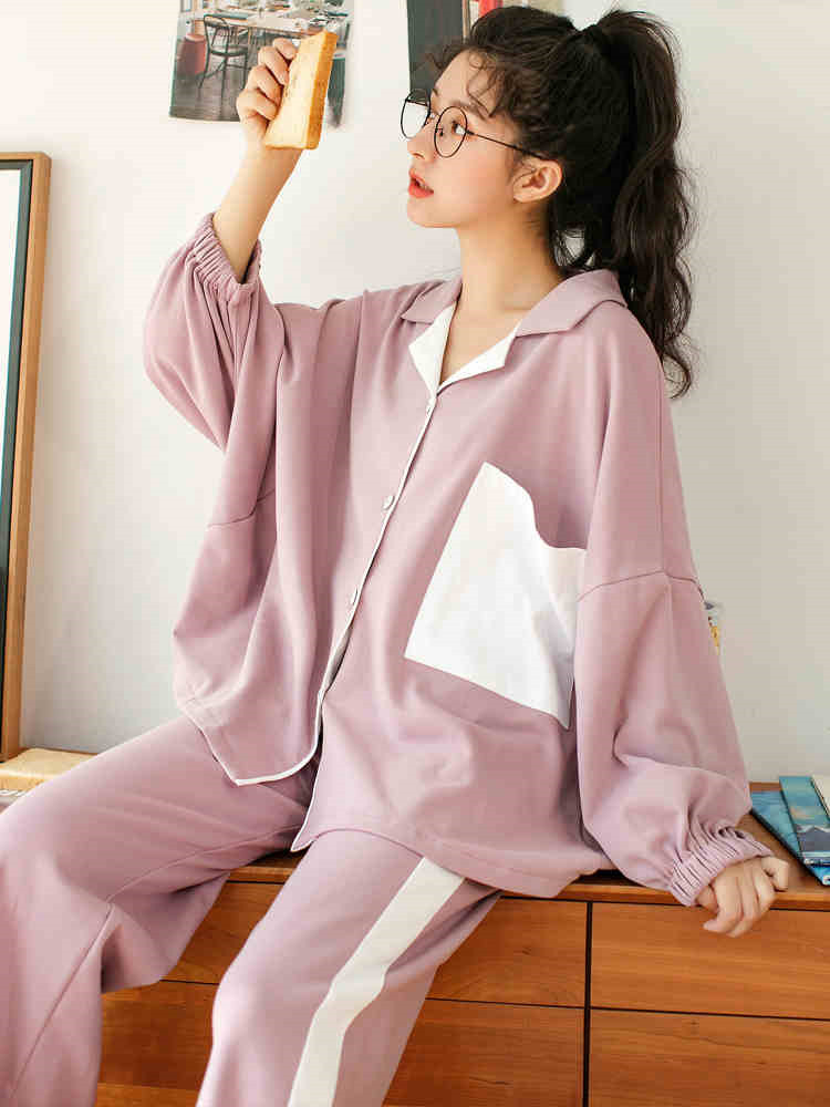 高品質 シンプル ゆったりするカジュアルパジャマ 暖かい 2点セット 長袖 大人気 快適であるルームウェア