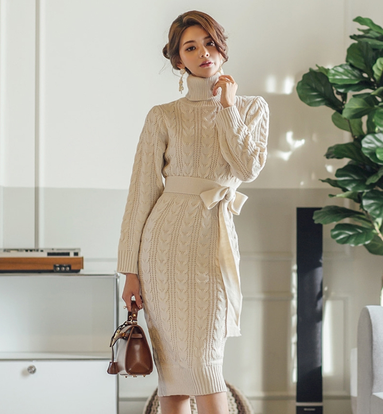 1枚で簡単、楽かわコーデの完成 春秋 新作 セーター スカート 韓国スタイル ロング丈 長袖 ワンピース