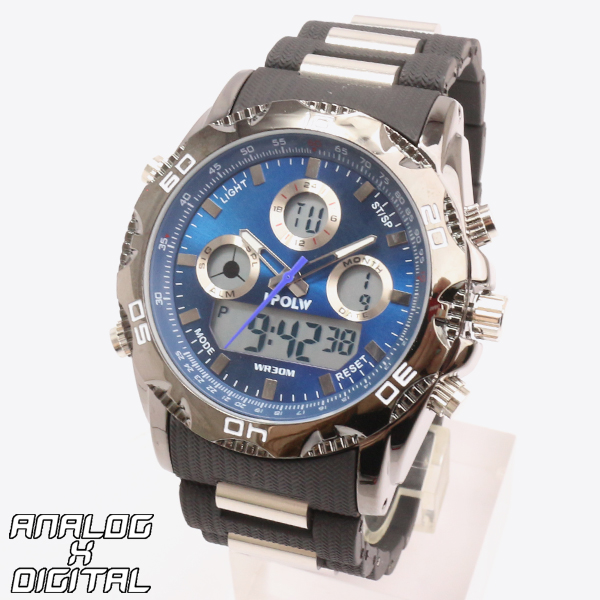 アナデジ デジアナ HPFS9707-BKBL アナログ&デジタル クロノグラフ ダイバーズウォッチ風メンズ腕時計