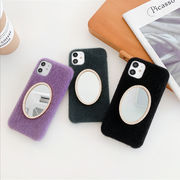 鏡付き 秋冬新作 iPhoneカバー ふわふわ iPhone12 iPhone ケース